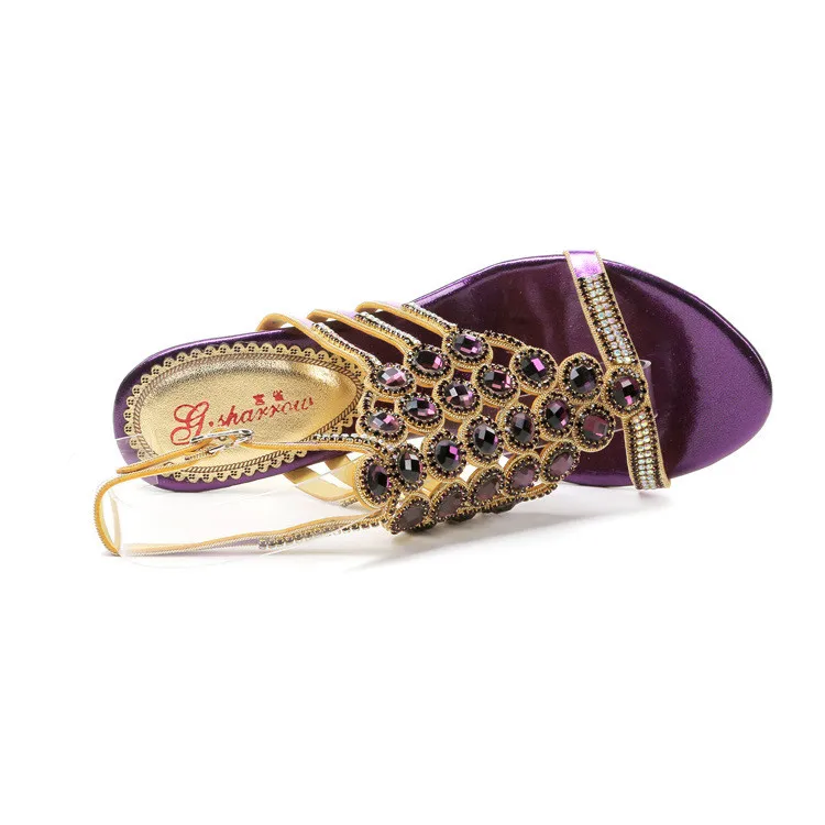 Summer New 2016 T-belt Buckle Diamond Crystal Purple Wedding Shoes For Bride High Heel Stilettos Sandals High Quality-11