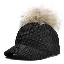 Меховые круглые помпоны теплая шапка зимняя бейсболка женская вязаная шерстяная шапка