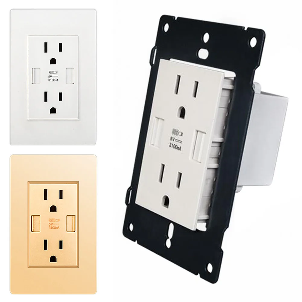 

Home US Plug Safe Wall Socket Power Adapter Panel Dual USB Port Hotel Accessories PC 15A Fast Charge Electrical Universal