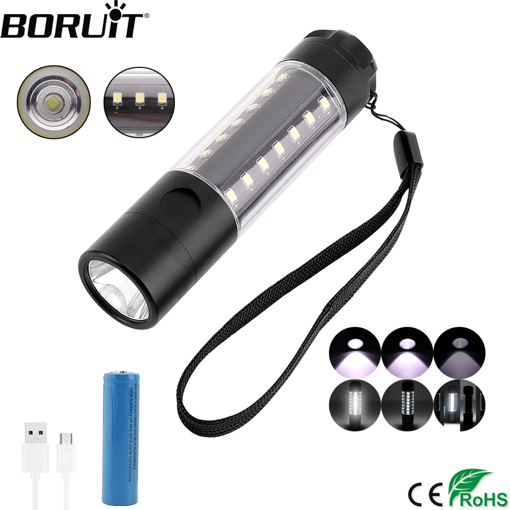 

BORUiT USB Charger Mini Flashlight T6 COB LED Torch 6-Mode IPX6 Waterproof Portable Lantern Huntinf Fishing Pocket Light