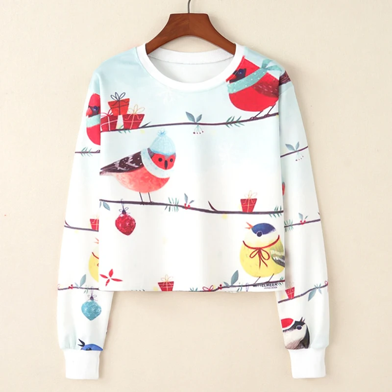2018 Harajuku Sweatshirt Woman Girls Crop Top Cartoon Birds Animals Printing Short | Женская одежда