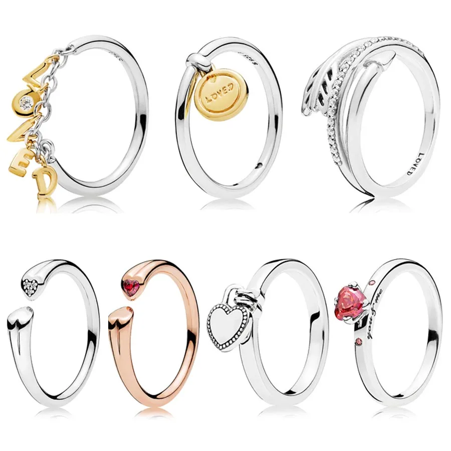 

Shine Medallion of Love Loved Script Arrow Lock Ring 925 Sterling Silver Signature Ring For Women Wedding DIY Europe Jewelry