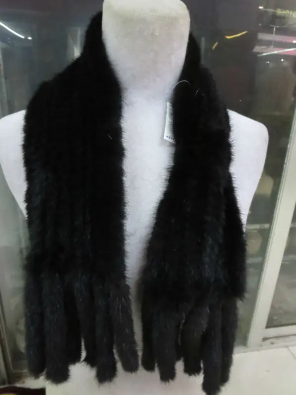 Мода/женская реального норки Мех животных ручной вязки с двумя кисточками шарф/Красное вино