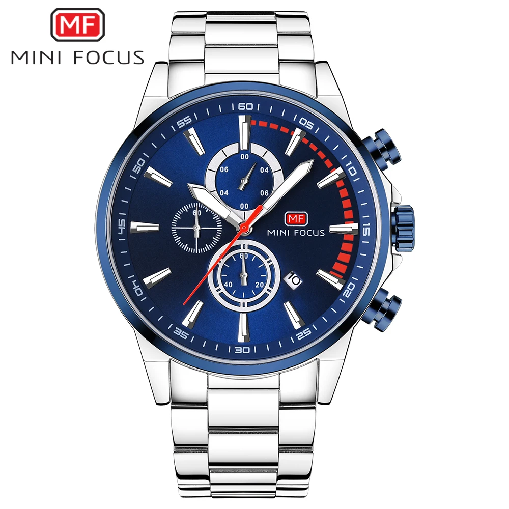 

MINI FOCUS Fashion Steel Men Sport Watch 3ATM Water-resistant Quartz Luminous Wristwatch Man Relogio Musculino Chronograph
