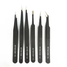 6 шт. антистатические ESD Нержавеющая сталь Пинцет Средства обслуживания промышленных прецизионных Изогнутые Прямой Пинцет Инструменты для ремонта