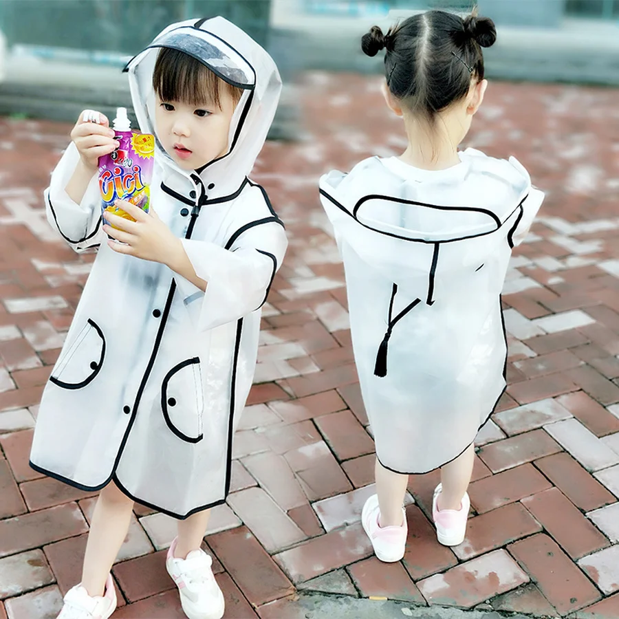 

Baby Kids Raincoat Children Transparent Raining Jacket Unisex Boy Girl Striped Long Hooded Rain Jacket