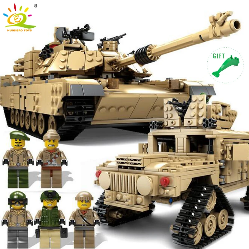 

1463PCS Army Military Tank Building Blocks DIY M1A2 Tank Cannon Deformation Hummer Car Compatible Legoed Figures For Children