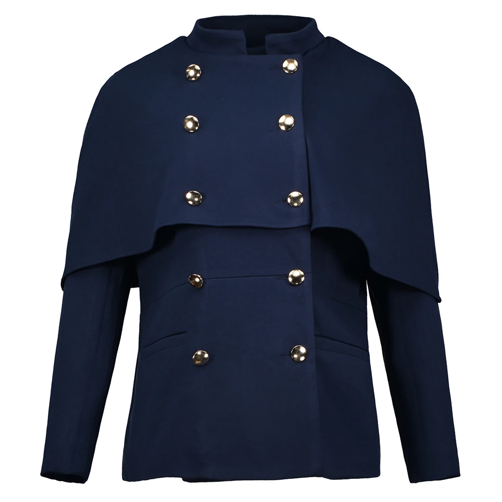 Clocolor Plus Size Jacket Coat Solid Blue Double Breasted Casual Women