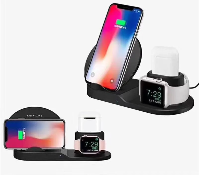 

2019 2in1 QI Fast Desktop fast Charger Holder Charging For Iphone Apple Watch 4 Phone Docking Station