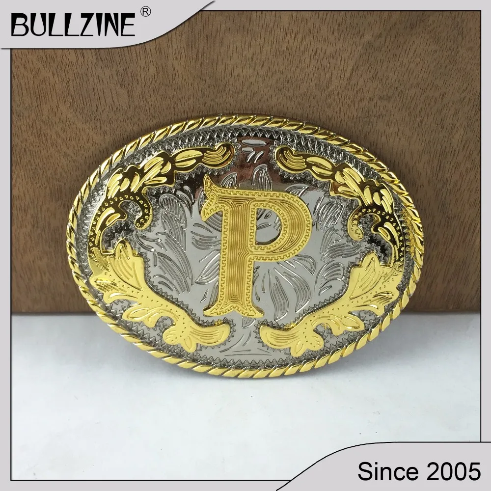 The Bullzine western flower with letter "P" belt buckle with silver and
