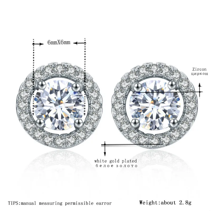 Trendy White Gold Color Stud Earrings for Women Round Shape Jewelry AAA Zircon Boucle D'oreille Wedding Engagement Brincos DE32 (6)