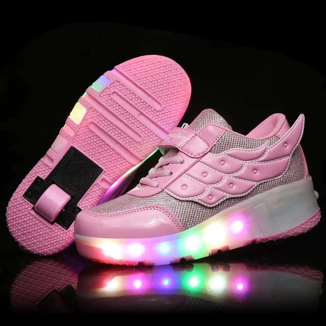 US $27.36 Kids Glowing Sneakers Sneakers with wheels Led Light up Roller Skates Sport Luminous Lighted Shoes 