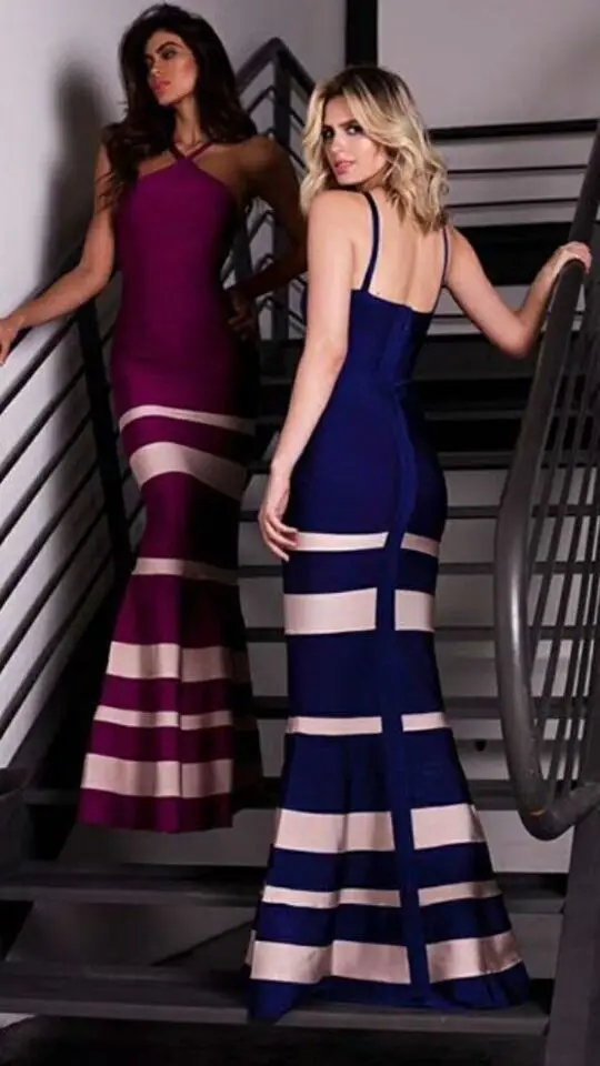Nieuwste Fashion Runway Maxi Jurk vrouwen elegante Vintage Blue Spaghettibandjes Backless Lange Bandage Jurk Hoge Qulaity Nieuwste Fashion Runway Maxi Jurk vrouwen elegante Vintage Blue Spaghettibandjes Backless Lange Bandage Jurk Hoge Qulaity
