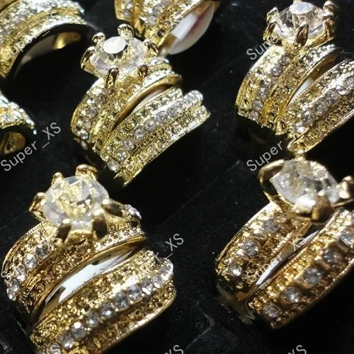 10 шт. цельная Мода горный хрусталь Топ красивые золотые кольца для женщин ювелирные изделия партия LR433