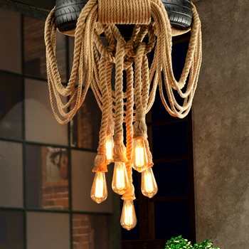 

E27 hemp rope light DIY Loft Personality Lights Retro Vintage Restaurant Lamp Dining room pendant lamps No include bulb