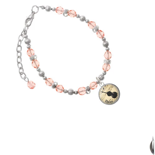 Silvertone Domed Music - Bass Pink Beaded Bracelet