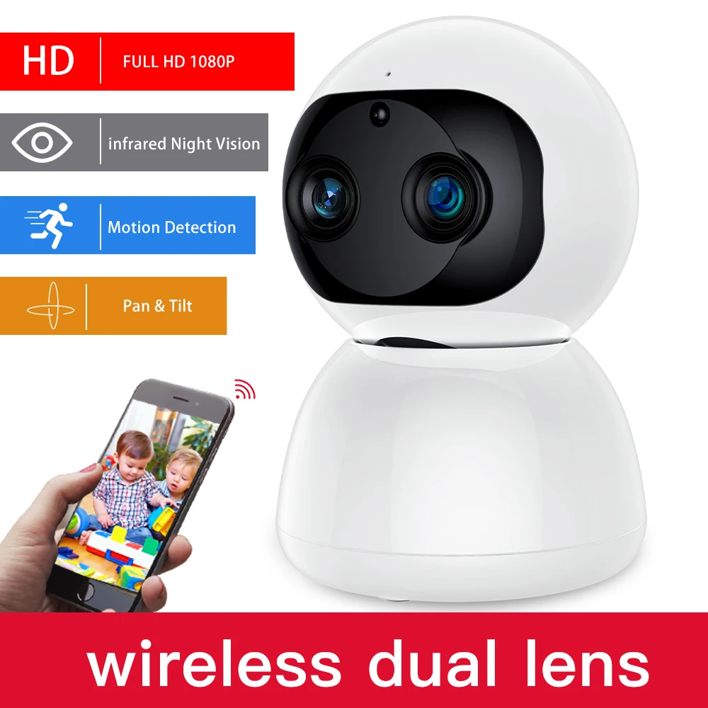 

SDETER Dual-Lens 1080P Wireless CCTV Camera IP Security Camera Wifi Network Baby Monitor Infrared Night Vision PTZ Camera Wifi