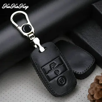 

For KIA Genuine Cow Leather Key Bag Holder 3 Button Smart Car Key Leather Key Shell Cover with 5 Color Metal Key Holder