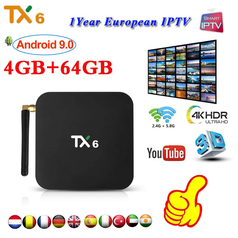 

Tanix TX6 4GB RAM 64GB ROM Android 9.0 box support IPTV 4K H.265 USB3.0 2.4/5G WIFI Bluetooth 4.1 Google Media Player h96max TX6