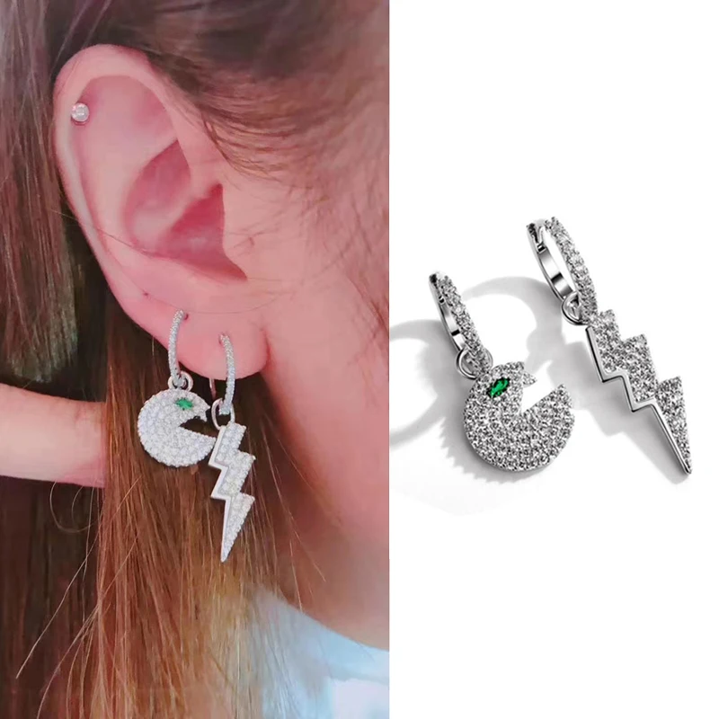 

Fashion Charms PAC Silver Earrings Exquisite Full Paved AAA+ Cubic Zirconia Asymmetry Drop Earrings For Women Monaco Jewelry