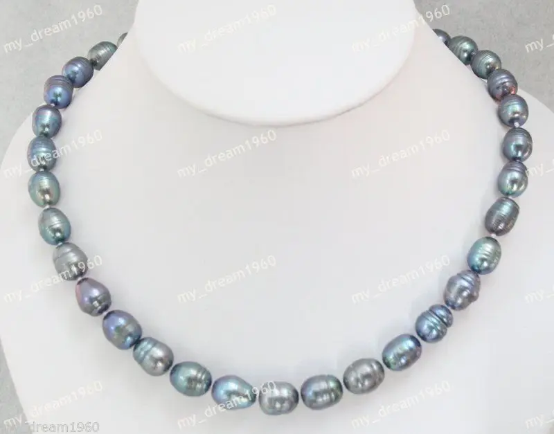 

Hot sale new Style >>>>>Genuine Natural 9-10mm Rice Gray Freshwater Cultured Pearl Necklace 18''