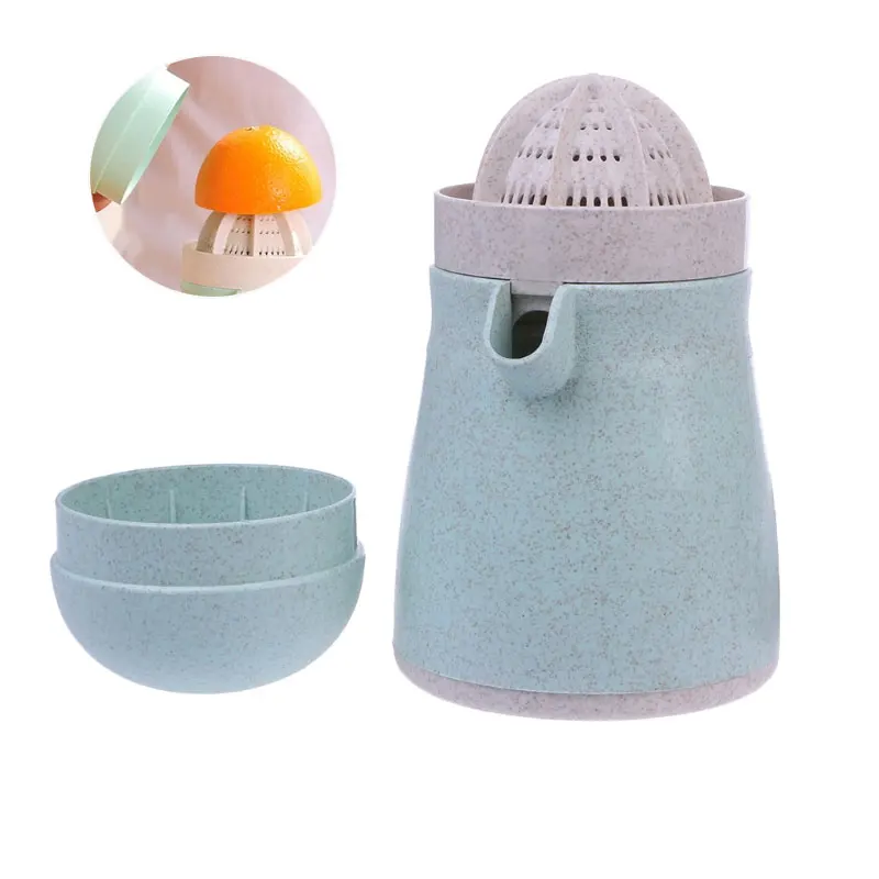 

SKYMEN Orange Juicer with Bottles Hand Manual Natural Straw Material Lemon Juice Press Squeezer