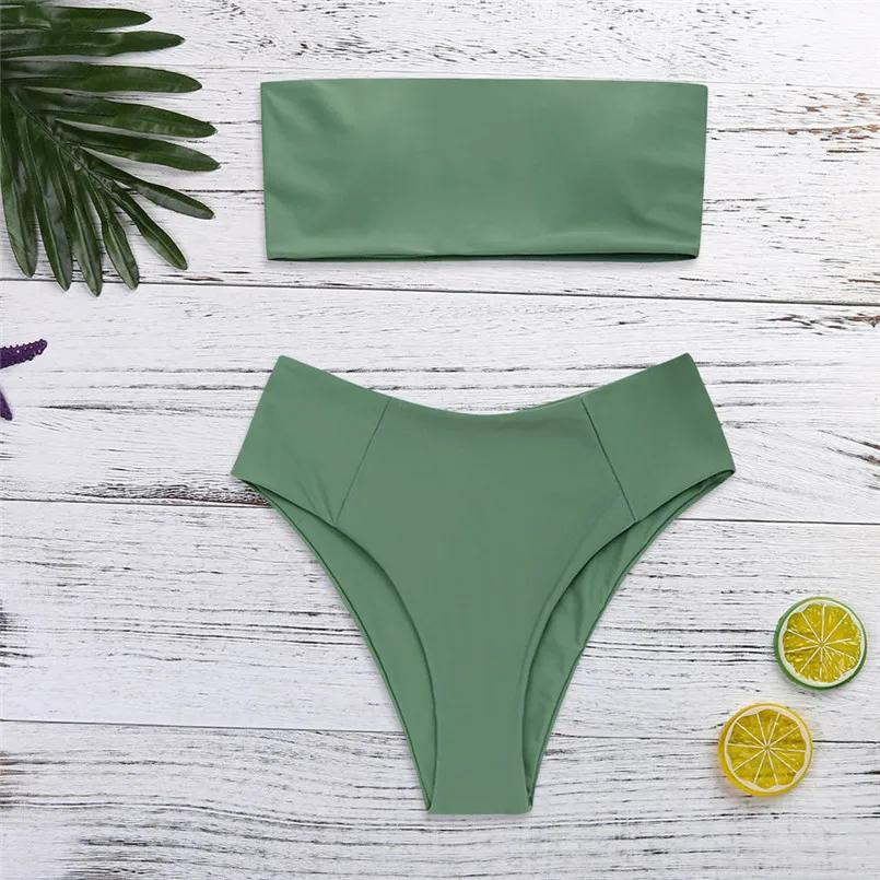 

Women's strapless solid color swimsuit separates swimwear bodysuit Women Push-up Padded Bra Beachwear Set Swimwear 40ja23