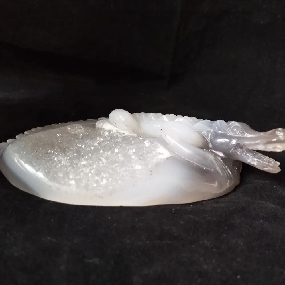 crocodile Sobek sculpture Natural Stone agate  geode Crystal clust hand engraving home decoration accessories Stone work Statue