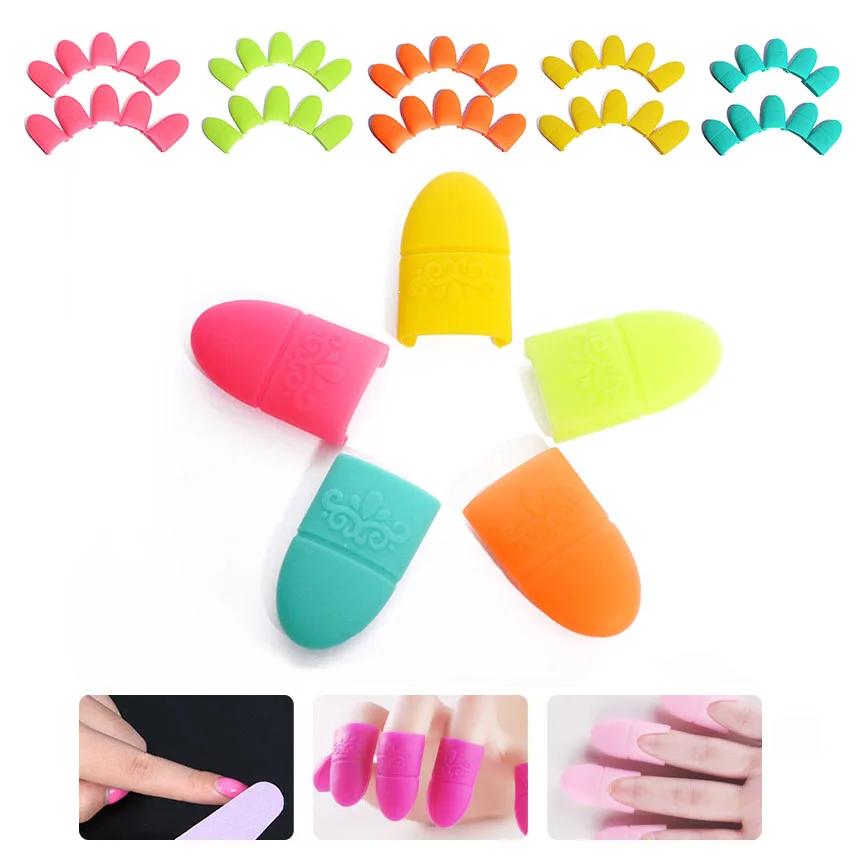10pcs Nail Art Tips UV Gel Polish Remover Wrap Silicone Soak Off Cap