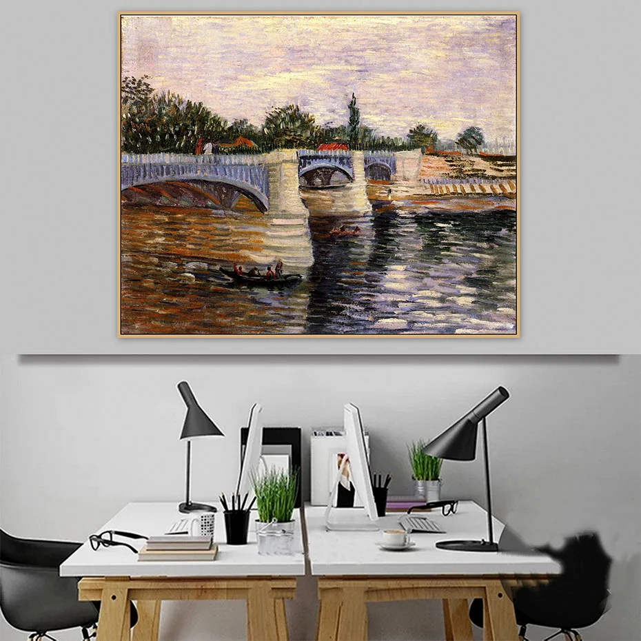 

The Seine with the Pont de la Grande Jette Van Gogh Master Canvas Painting Poster Print Pictures Bedroom Wall Art Home Decor