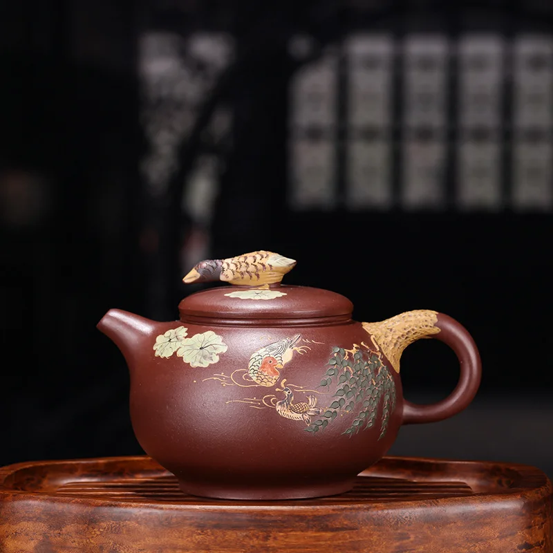

Yixing Raw Ore Famous Full Manual Purple Ink For Imprinting Of Seals Swim Mandarin Duck Teapot Tea Set New Pattern Recommend