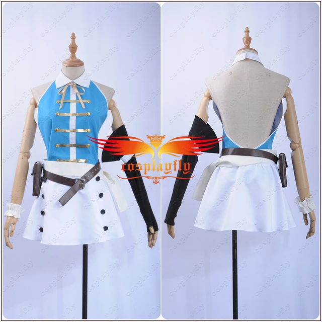 Fairy Tail Season 4 Lucy Heartfilia Dress Cosplay Costume Full Set in Stock  dress Sexy Low Back girls White Skirt