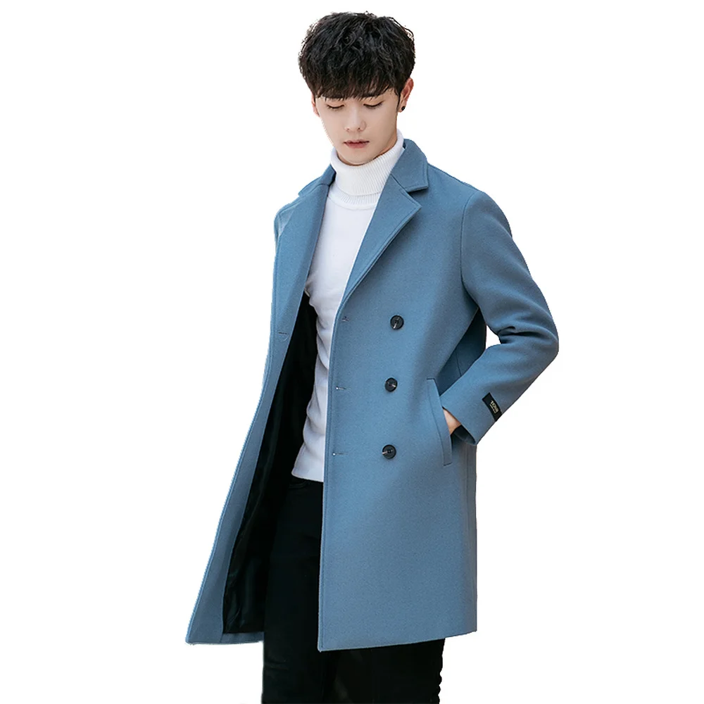 

Coat Men 2018 Winter New Fashion Slim Comfortable Warm Solid Color Temperament Business Casual British Wind Long Wool Blends
