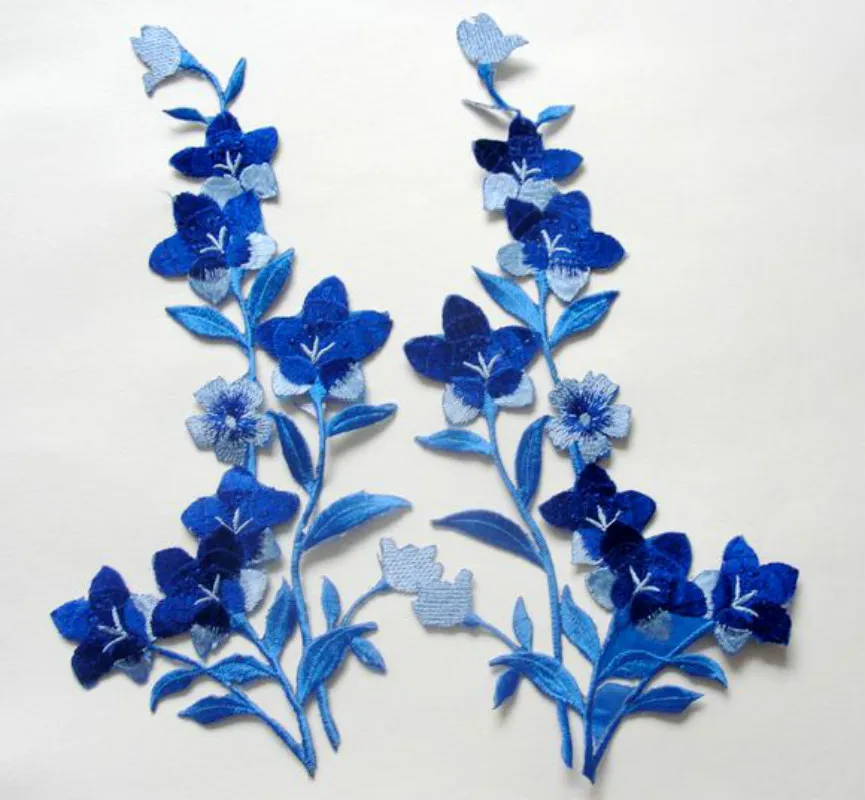 Plum Royal Blue 5Pairs 1Lot Embroidered Motif Flower Sew On Iron On 
