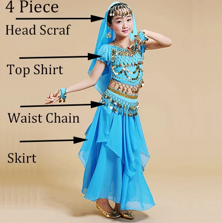 New Kids Belly Dance Costume Children Dance Costumes Girl Belly Dance Dancer Clothes Kid Indian Dance Costumes For Kids 4pcs/set - Цвет: Lake Blue 4 Piece