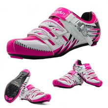New Woman Pink Road Bicycle Shoes MTB Riding Cycling Mountain Bike Shoes EUR36-39 Non-slip Auto Self-Lock Shoes Autumn Winter