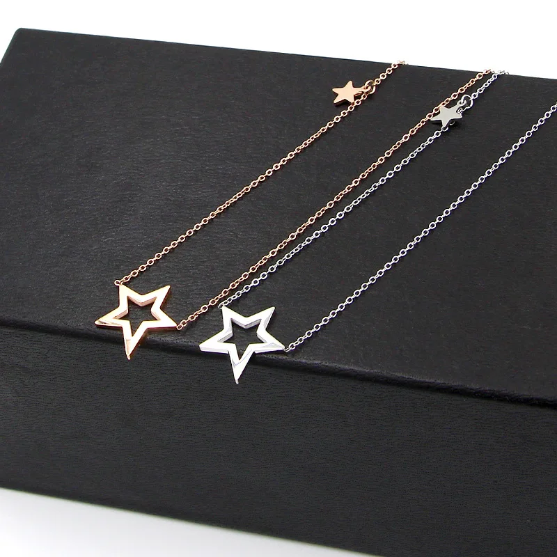 

Martick Wholesale Europe Brand Star Pendant Necklace Rose Gold Color Jewelry For Woman Wedding Bijoux P183