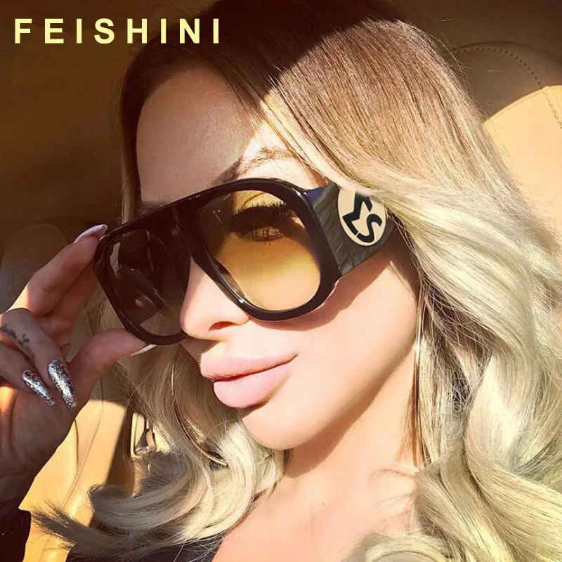 Женские солнцезащитные очки большого размера FEISHINI винтажные Овальные