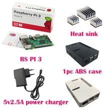UK RS Version Raspberry pi 3 +3pcs Aluminum Heat sink+Raspberry pi 3 ABS Case Box+5V2.5A power charger plug for Raspberry pi 3 B