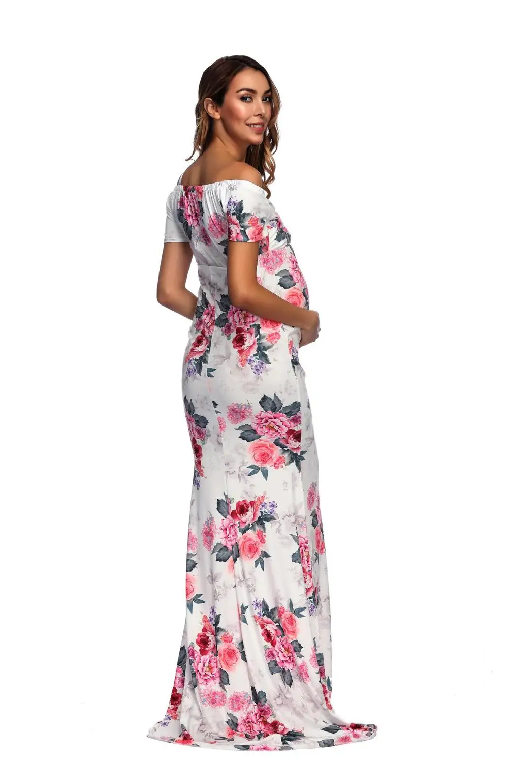 New Floral Maxi Maternity Gown For Photo Shoots Long Maternity Photography Props Pregnancy Dress Sexy Pregnant Dresses For Women (18)