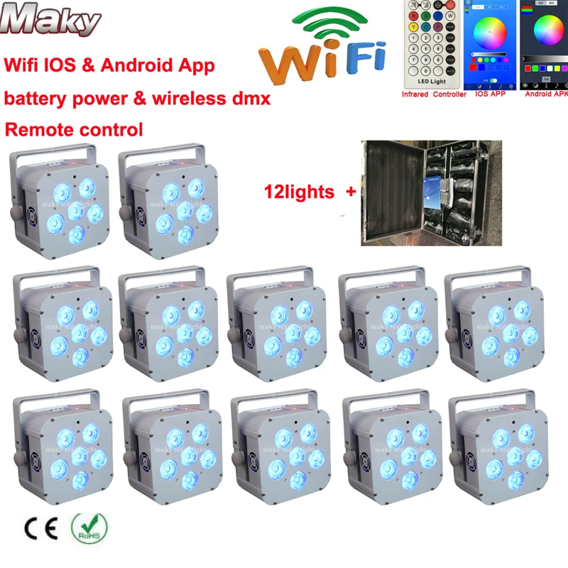 12lights Road Case Smart Dj Uplight 6x18w Rgbaw Uv 6in1 Wireless 12lights Road Case Smart Dj Uplight 6x18w Rgbaw Uv 6in1 Wireless Battery Ed Led Uplights Remote Control Iso Android