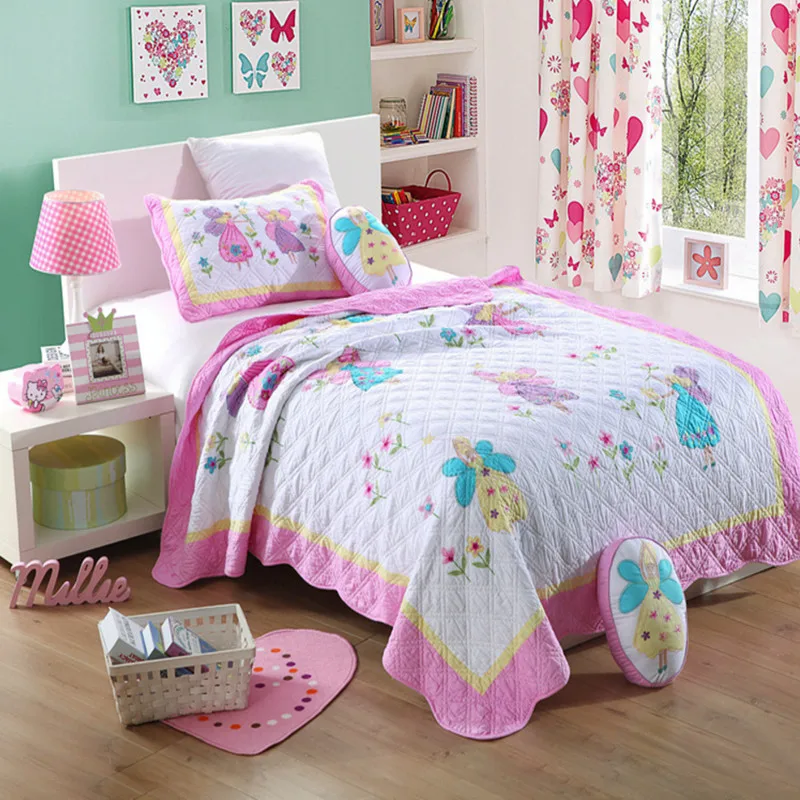 US $114.99 Free shipping 100cotton princess embroidered handmade applique patchwork quilt twin size butterfly fairy bedspreadbed cover