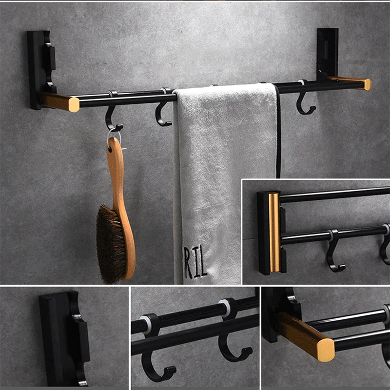 Nail Free Space Aluminum Invisible Folding Towel Rack Single Double Towel Bar Towel Ring Clothes Hook Bathroom Accessories E Nail Free Space Aluminum Invisible Folding Towel Rack Single Double Towel Bar Towel Ring Clothes Hook Bathroom Accessories E
