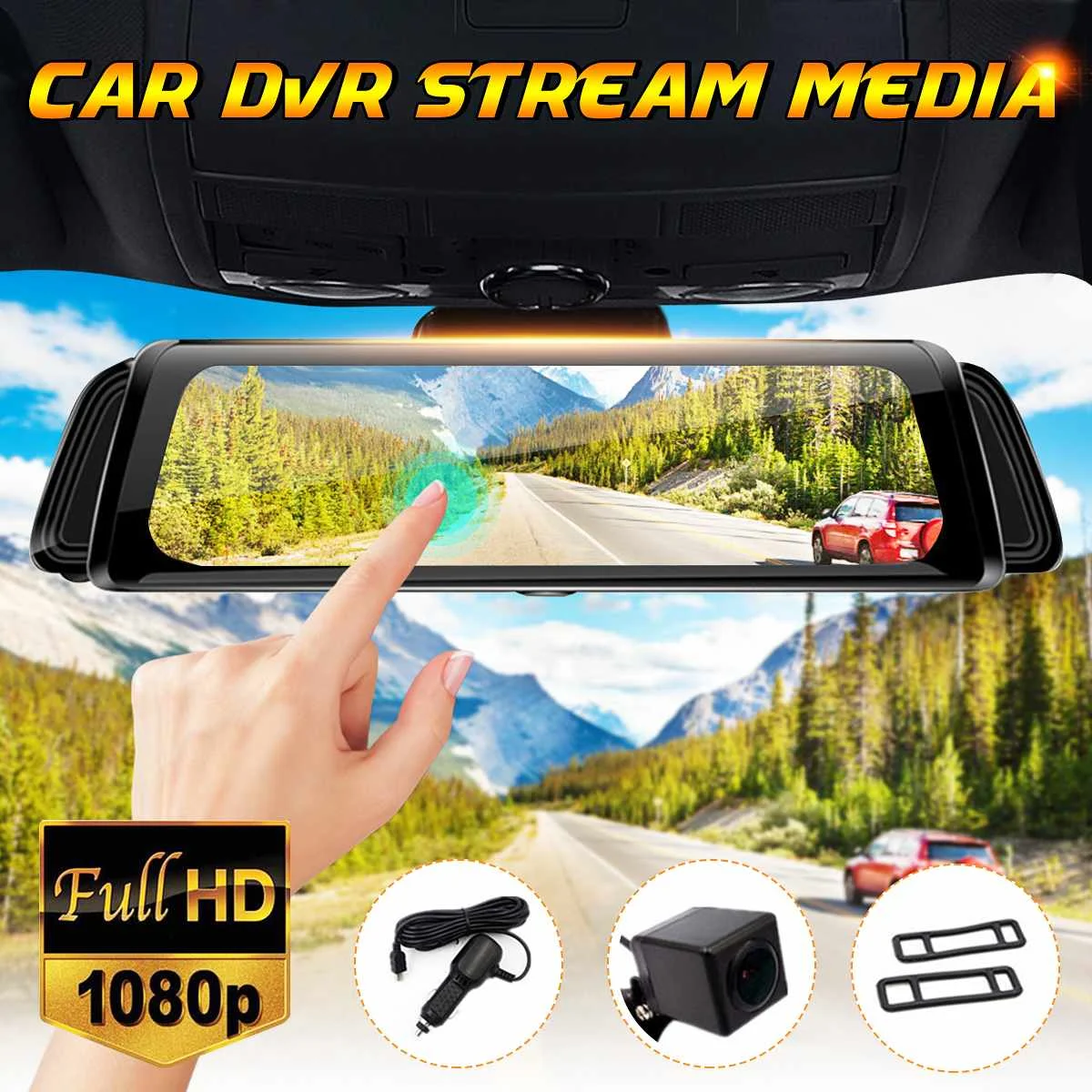 

10 Inch Car DVR Mirror FHD 1080P Stream Media Dash Camera Dual Dash Cam Mirror Car Recorders Front Rear View Camera Front Lens