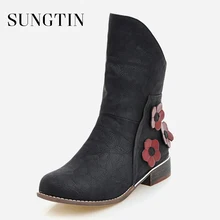 

Sungtin Fashion Floral Woman Ankle Boots 2018 New Short Riding Boots Women Casual Round Toe Booties Autumn Winter Ladies Shoes