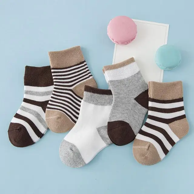5 Pairs Socks Sets Baby Boys Girls Autumn Winter Cotton Candy Colors Stripes Breathable Stylish Infant Toddler Kids Soft Sock