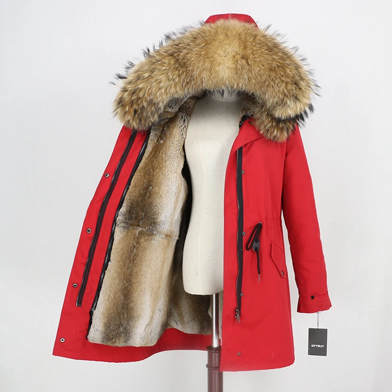 Flash Deal OFTBUY Waterproof Long Parka Real Fur Coat Winter Jacket Women Natural Raccoon Fur Collar Real Rabbit Fur Liner Detachable Warm 17