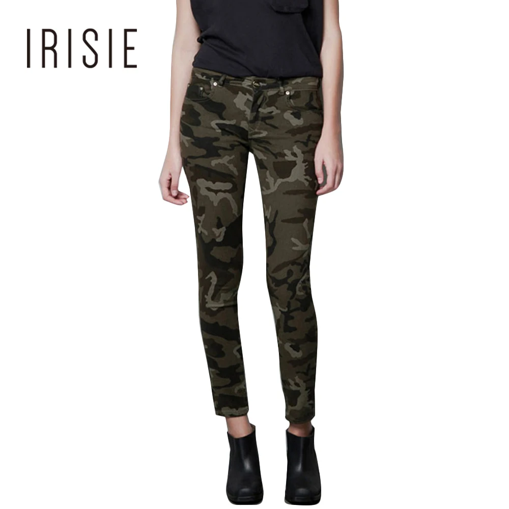 IRISIE Apparel Green Camouflage Print Pencil Pants Casual