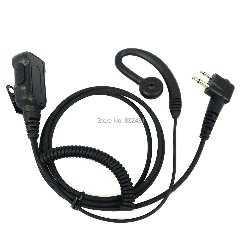 2 Pin Big PTT Knob Curve Earpiece Mic For Motorola Walkie Talkie 2
