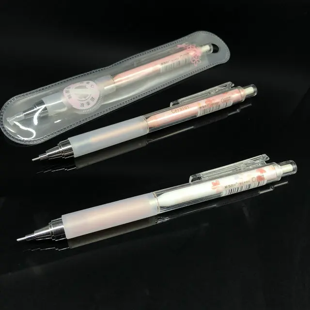 Механические карандаши, вишневые цветы, узоры, высокое качество, ручка для школы, 0,5 мм, мягкая резиновая ручка, 1 набор грифелей(20 шт